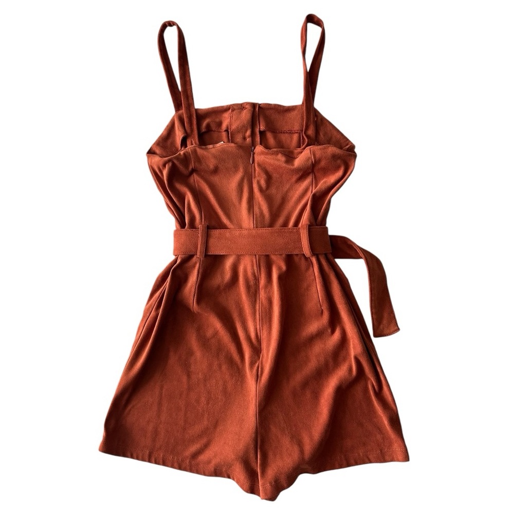 Forever 21 Faux Suede Button Front Orange Romper size Small - Picture 4 of 6